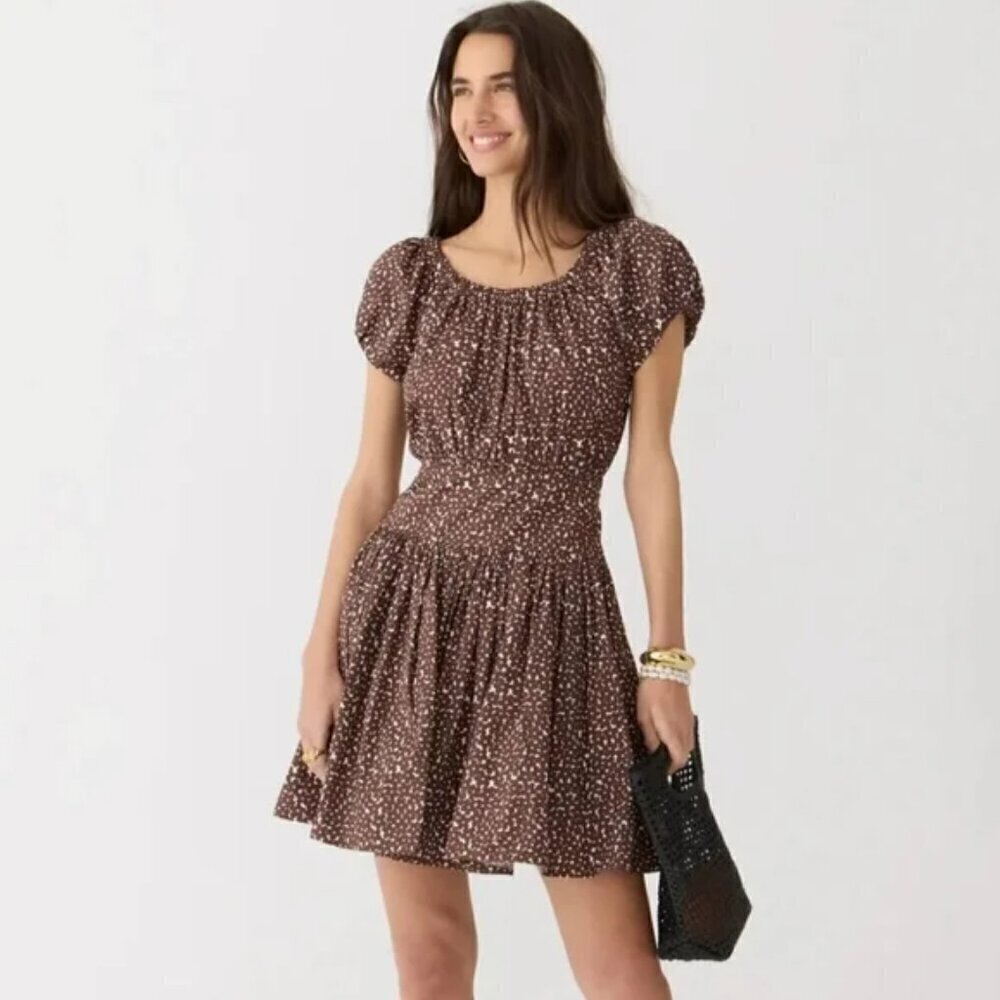 J. Crew Drop-waist cotton poplin mini dress in mocha floral 4